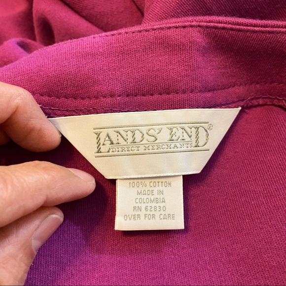 Land’s End Sweater Woman Large Cardigan Long Line Button Down Fuchsia Pockets - Picture 3 of 9